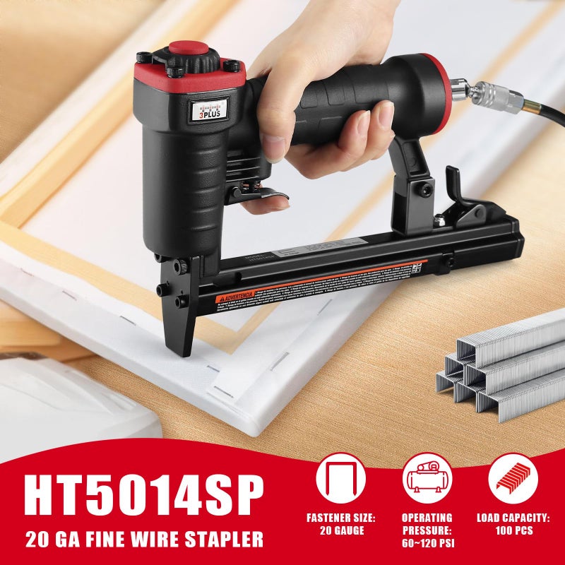 3PLUS HT5014SP Pneumatic 20 Gauge Stapler, T50 Upholstery Stapler, 1/4-Inch to 9/16-Inch - Image 2